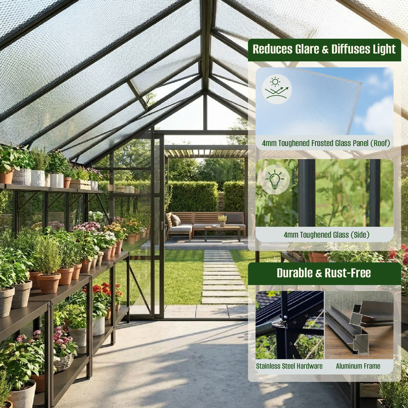 Glasshouse 4mm toughened glass 2570 x 3210 x 2320mm  steelmates