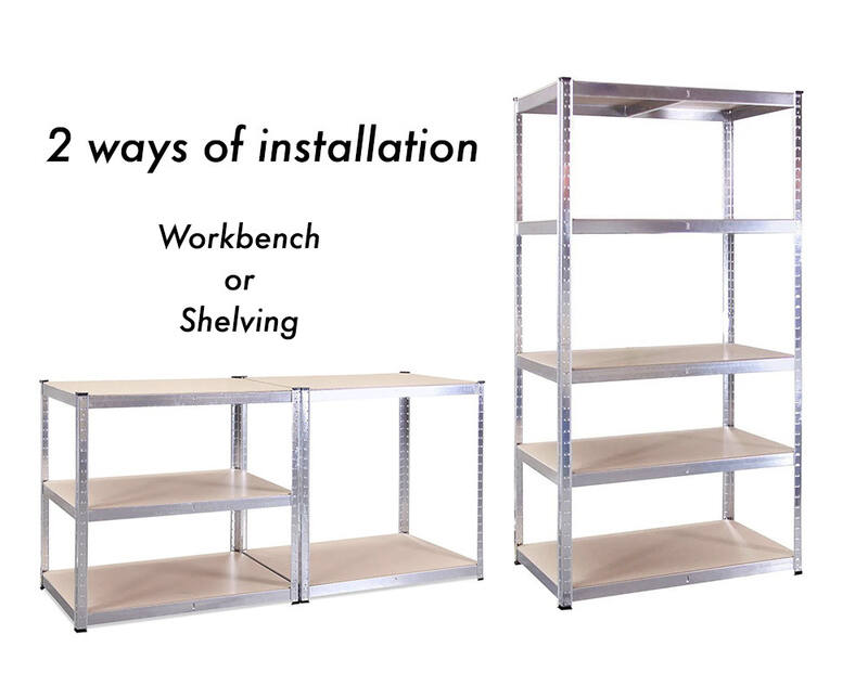 5 tier DIY Shelving H1800 x 900 x 400 With Corner Unit & 2 Storage Shelves