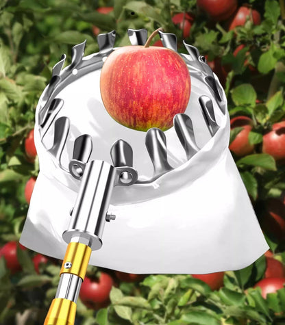 2.1M Telescopic Fruit Picker with Storage Bag Stainless Steel Pole Apple, Pear & Citrus Harvester  Steelmates