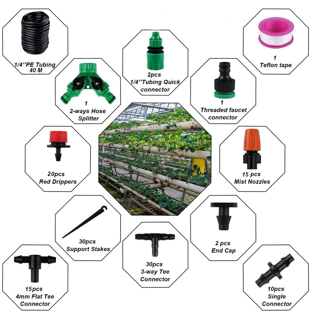 40M PVC Drip Irrigation System Kit Automatic Garden Watering & Misting Cooling Set  Steelmates