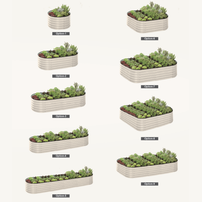 Galvanised Steel Garden Bed 9-in-1 Modular Oval Vegetable Planter [Cream]