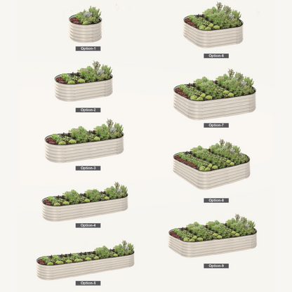 Galvanised Steel Garden Bed 9-in-1 Modular Oval Vegetable Planter [Cream]
