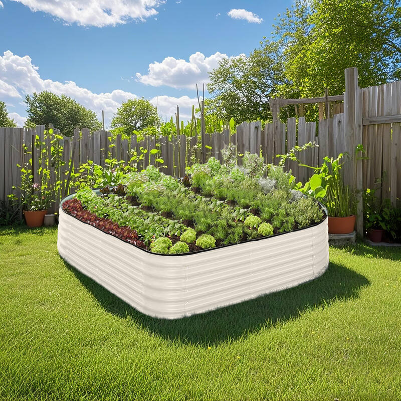 Galvanised Steel Garden Bed 9-in-1 Modular Oval Vegetable Planter [Cream]