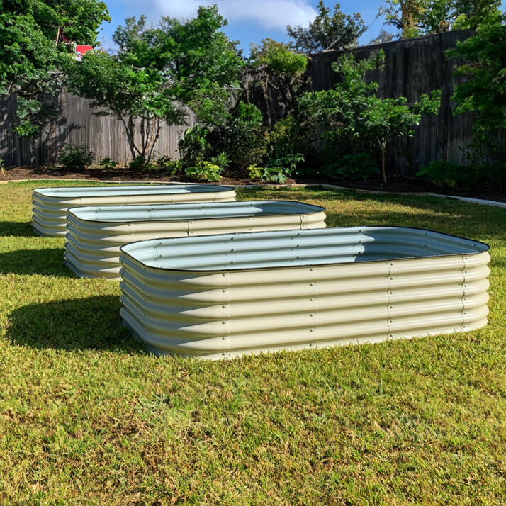 Galvanised Steel Garden Bed 9-in-1 Modular Oval Vegetable Planter [Cream]