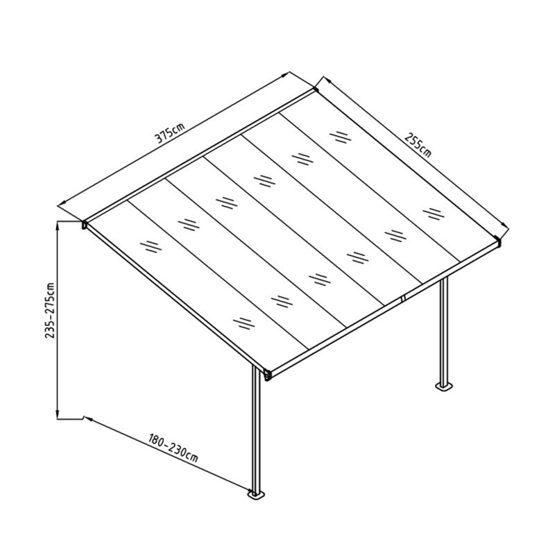 3750 L x 2550 W Aluminium Canopy, Patio cover, Carport, Lean To Pergola,8mm Roof