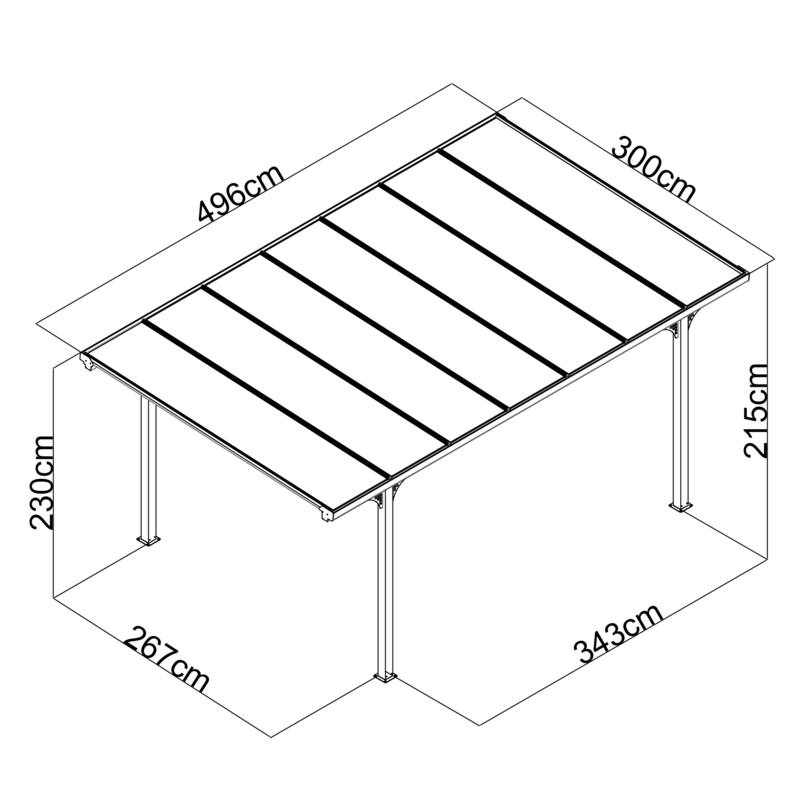 Freestanding Carport Pent-Roof (4960mm L x 3000mm W x 2150/2300mm H)