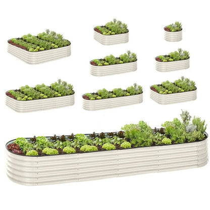 Galvanised Steel Garden Bed 9-in-1 Modular Oval Vegetable Planter [Grey] steelmates