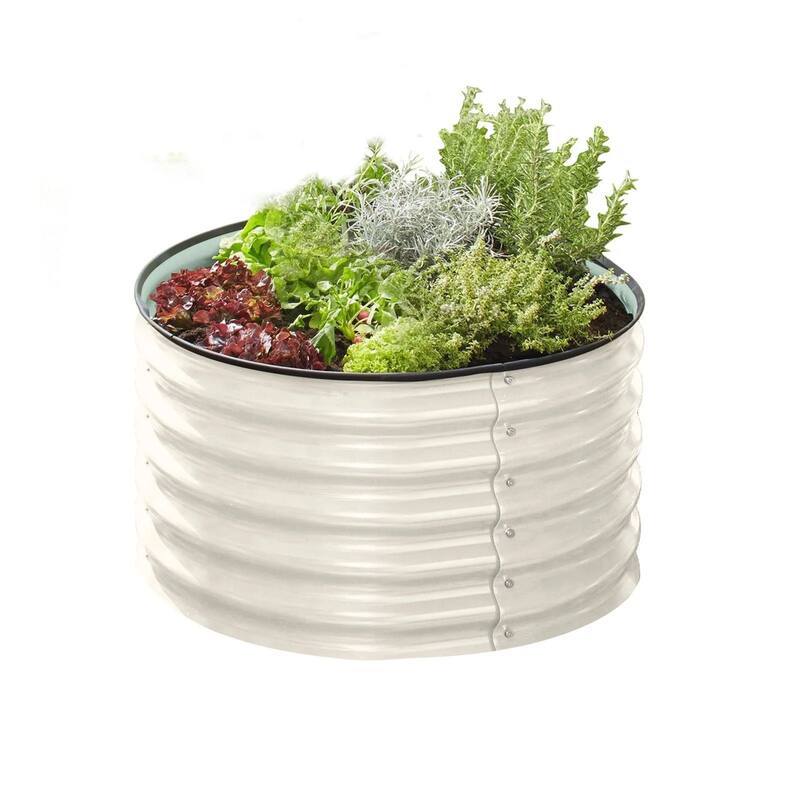 Galvanised Steel Garden Bed 9-in-1 Modular Oval Vegetable Planter [Cream]