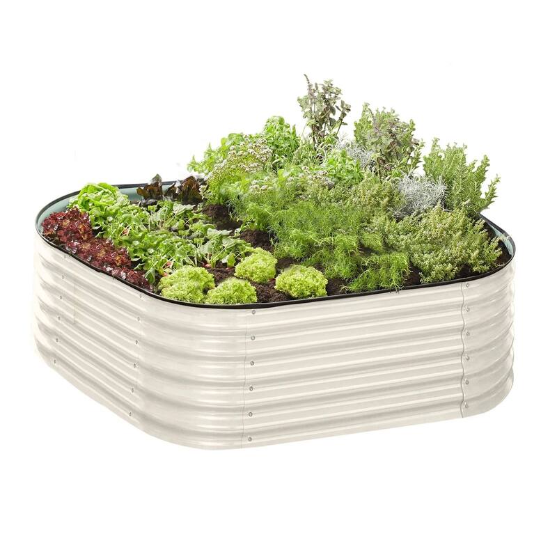 Galvanised Steel Garden Bed 9-in-1 Modular Oval Vegetable Planter [Cream]