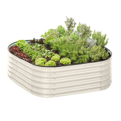 Galvanised Steel Garden Bed 9-in-1 Modular Oval Vegetable Planter [Cream]