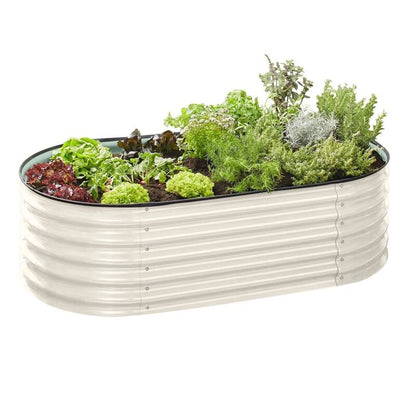Galvanised Steel Garden Bed 9-in-1 Modular Oval Vegetable Planter [Cream]