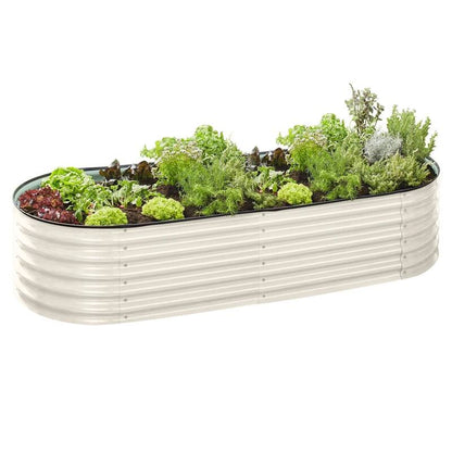 Galvanised Steel Garden Bed 9-in-1 Modular Oval Vegetable Planter [Cream]