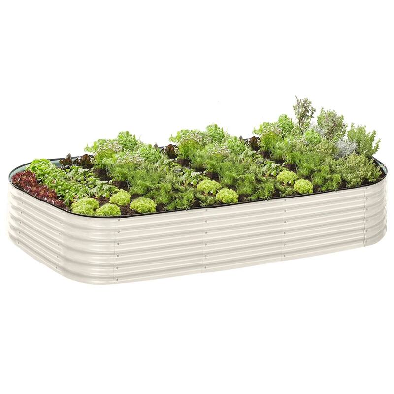 Galvanised Steel Garden Bed 9-in-1 Modular Oval Vegetable Planter [Cream]