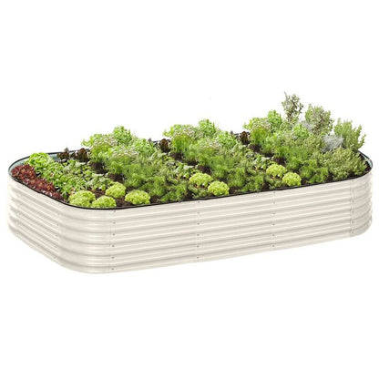 Galvanised Steel Garden Bed 9-in-1 Modular Oval Vegetable Planter [Cream]