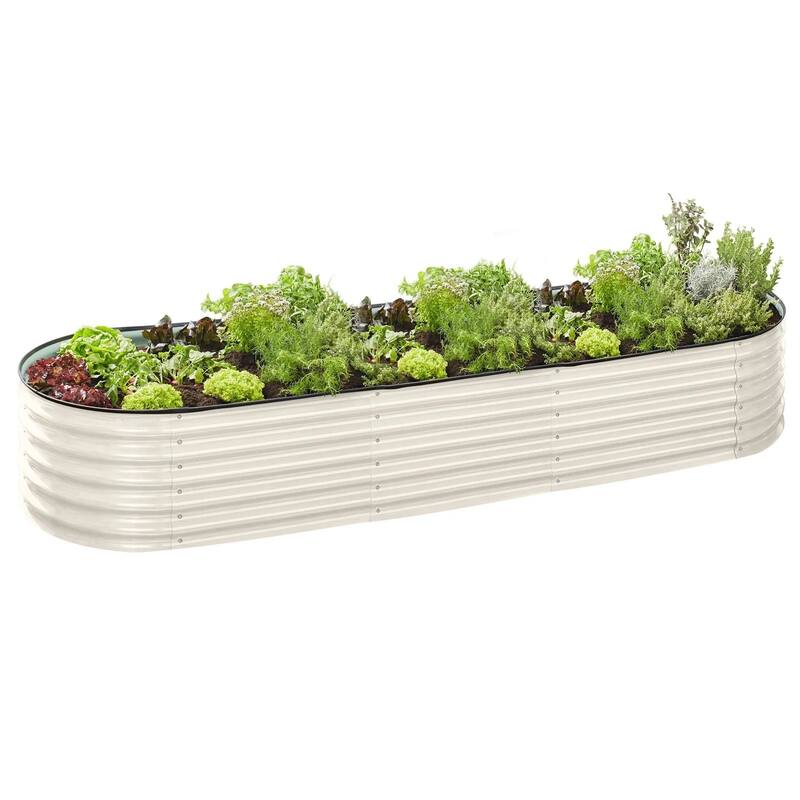Galvanised Steel Garden Bed 9-in-1 Modular Oval Vegetable Planter [Cream]