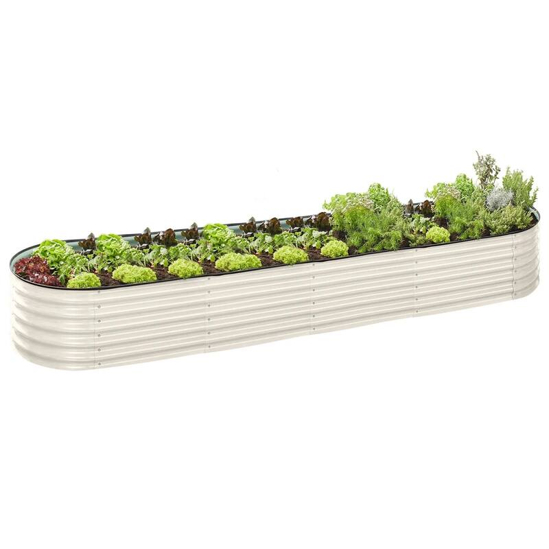 Galvanised Steel Garden Bed 9-in-1 Modular Oval Vegetable Planter [Cream]
