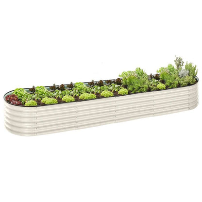 Galvanised Steel Garden Bed 9-in-1 Modular Oval Vegetable Planter [Cream]