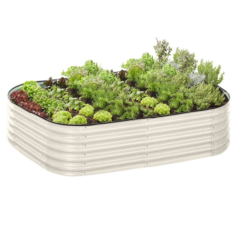 Galvanised Steel Garden Bed 9-in-1 Modular Oval Vegetable Planter [Cream]