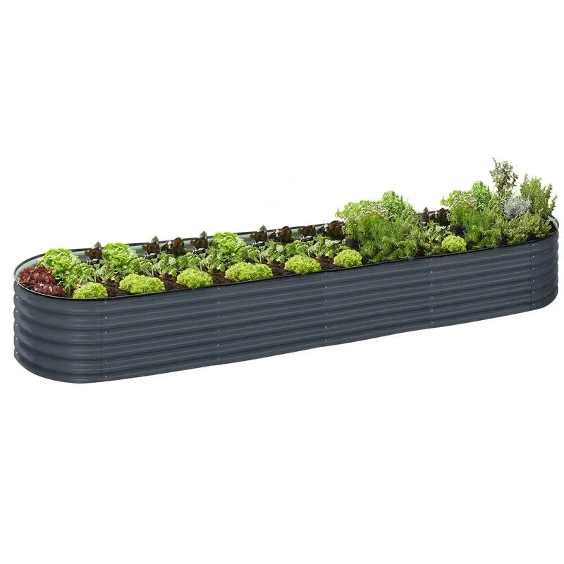 Galvanised Steel Garden Bed 9-in-1 Modular Oval Vegetable Planter [Grey] steelmates
