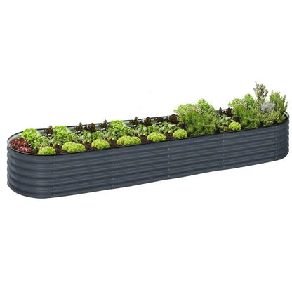 Galvanised Steel Garden Bed 9-in-1 Modular Oval Vegetable Planter [Grey] steelmates