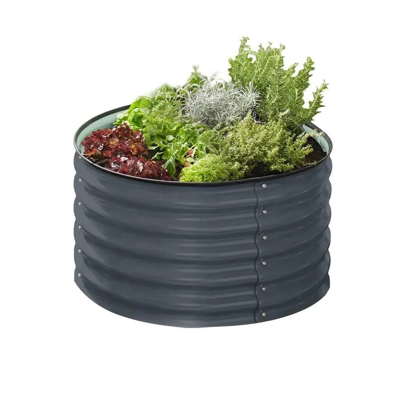 Galvanised Steel Garden Bed 9-in-1 Modular Oval Vegetable Planter [Grey] steelmates