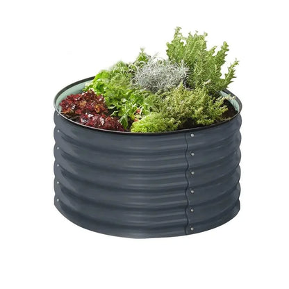 Galvanised Steel Garden Bed 9-in-1 Modular Oval Vegetable Planter [Grey] steelmates