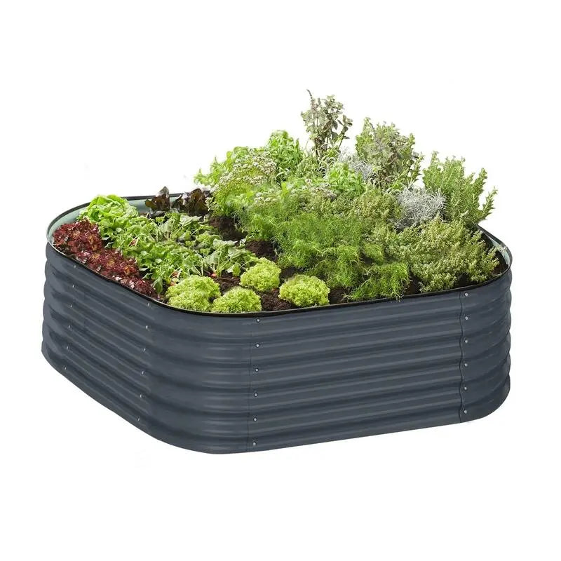 Galvanised Steel Garden Bed 9-in-1 Modular Oval Vegetable Planter [Grey] steelmates