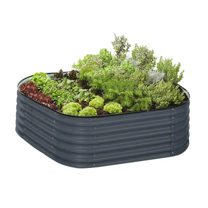Galvanised Steel Garden Bed 9-in-1 Modular Oval Vegetable Planter [Grey] steelmates