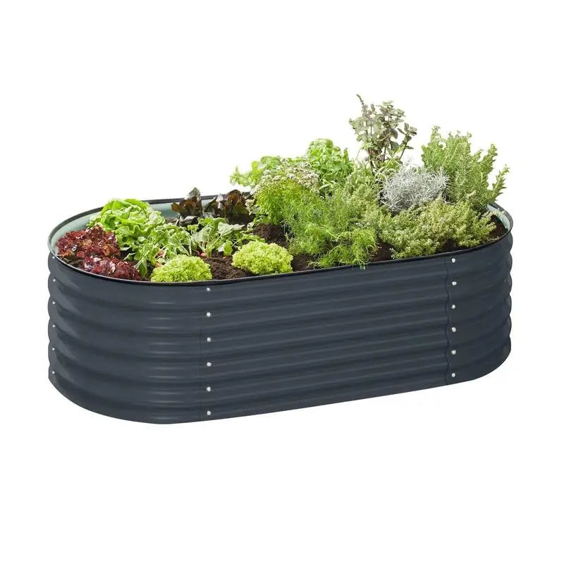 Galvanised Steel Garden Bed 9-in-1 Modular Oval Vegetable Planter [Grey] steelmates