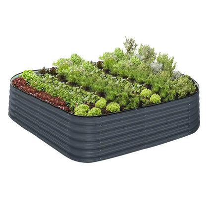Galvanised Steel Garden Bed 9-in-1 Modular Oval Vegetable Planter [Grey] steelmates
