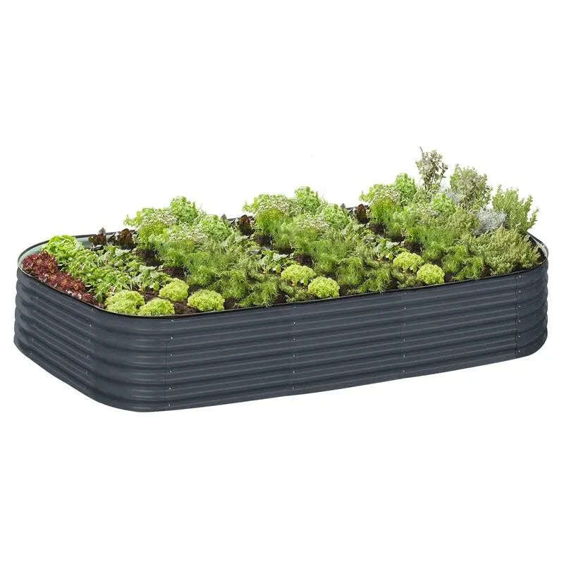 Galvanised Steel Garden Bed 9-in-1 Modular Oval Vegetable Planter [Grey] steelmates