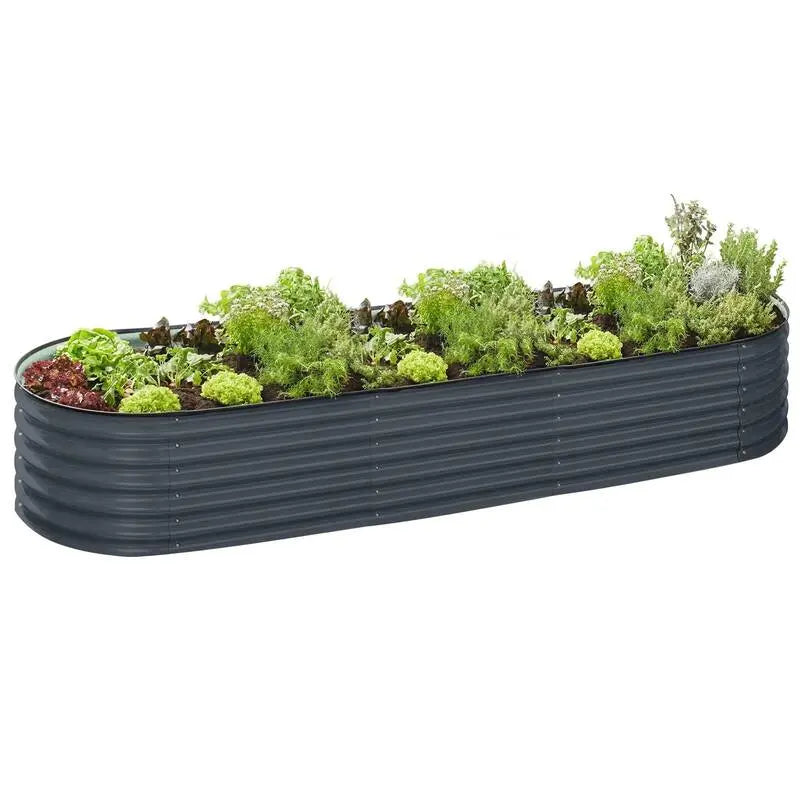 Galvanised Steel Garden Bed 9-in-1 Modular Oval Vegetable Planter [Grey] steelmates