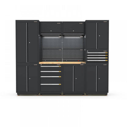 PRO SERIES 2475MM X 580MM X 2020MM BLACK WORKSHOP GARAGE STORAGE CABINET SET