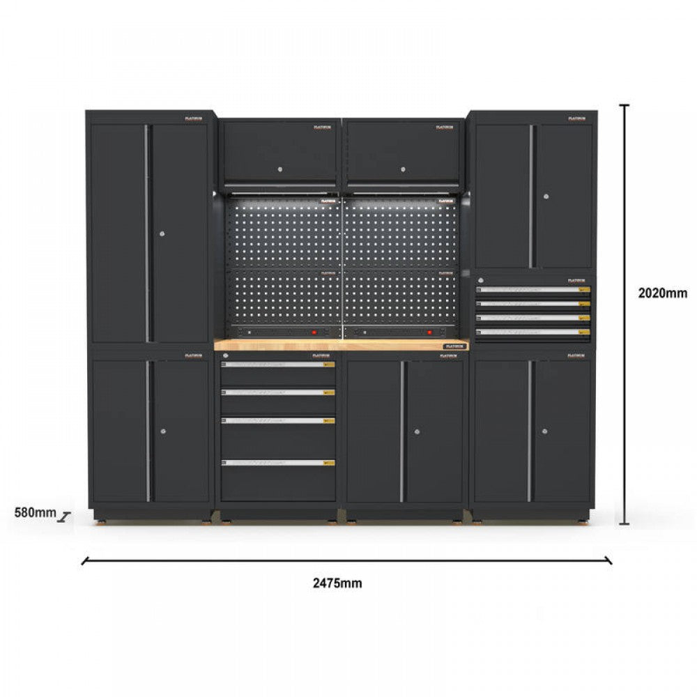 PRO SERIES 2475MM X 580MM X 2020MM BLACK WORKSHOP GARAGE STORAGE CABINET SET