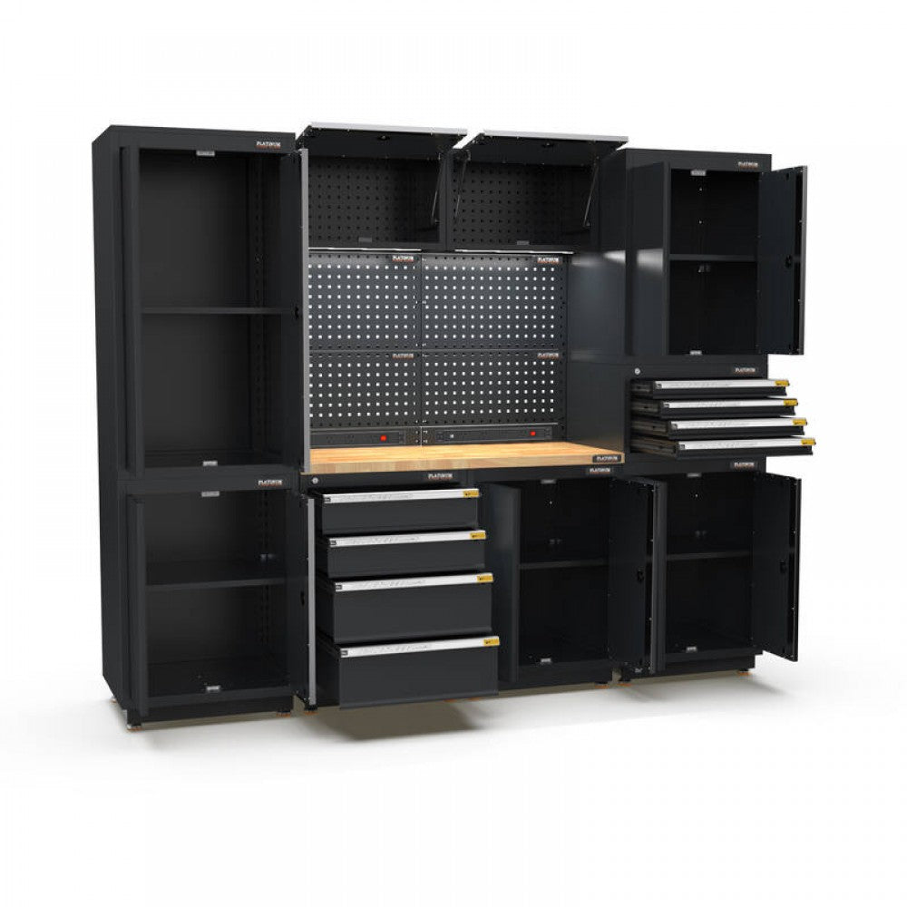 PRO SERIES 2475MM X 580MM X 2020MM BLACK WORKSHOP GARAGE STORAGE CABINET SET