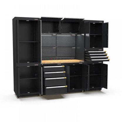 PRO SERIES 2475MM X 580MM X 2020MM BLACK WORKSHOP GARAGE STORAGE CABINET SET