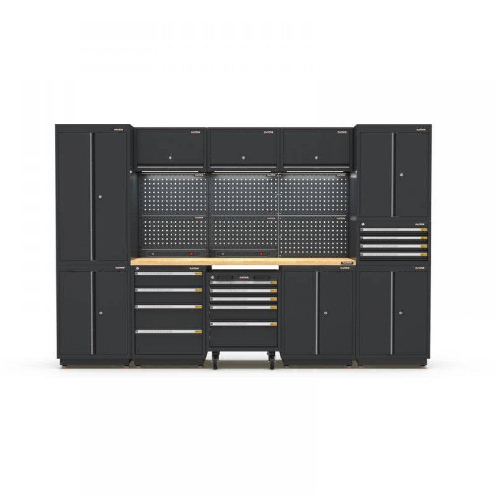 PRO SERIES 3100MM X 580MM X 2020MM BLACK WORKSHOP GARAGE STORAGE CABINET