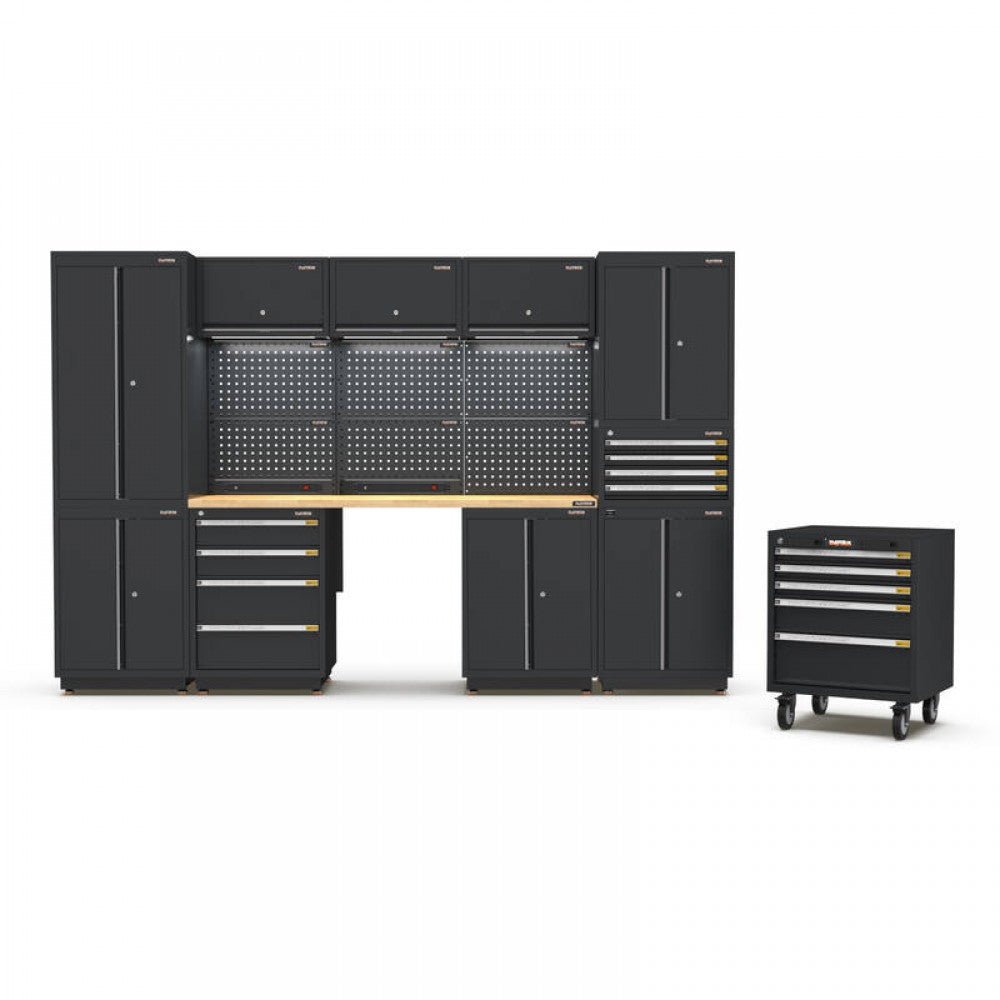 PRO SERIES 3100MM X 580MM X 2020MM BLACK WORKSHOP GARAGE STORAGE CABINET