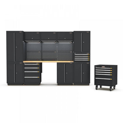 PRO SERIES 3100MM X 580MM X 2020MM BLACK WORKSHOP GARAGE STORAGE CABINET