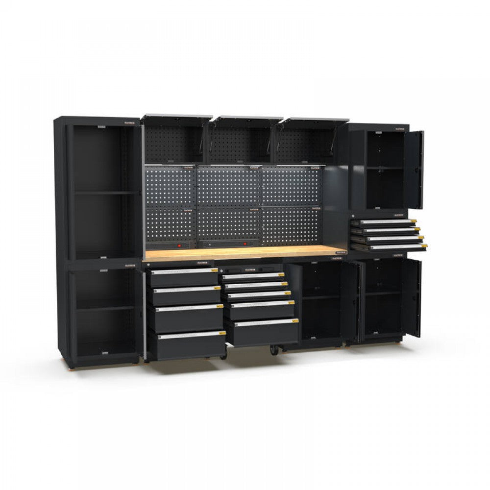 PRO SERIES 3100MM X 580MM X 2020MM BLACK WORKSHOP GARAGE STORAGE CABINET