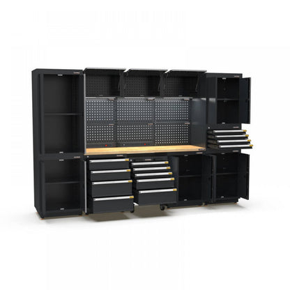PRO SERIES 3100MM X 580MM X 2020MM BLACK WORKSHOP GARAGE STORAGE CABINET