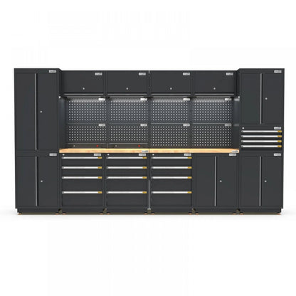 PRO SERIES 3718MM x 580MM x 2020MM BLACK WORKSHOP GARAGE STORAGE CABINET SET