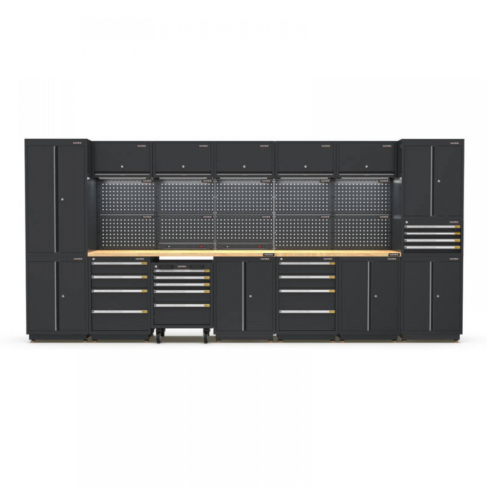 PRO SERIES 4350MM X 580MM X 2020MM BLACK WORKSHOP GARAGE STORAGE CABINET SET