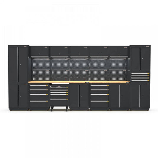 PRO SERIES 4350MM X 580MM X 2020MM BLACK WORKSHOP GARAGE STORAGE CABINET SET  steelmates