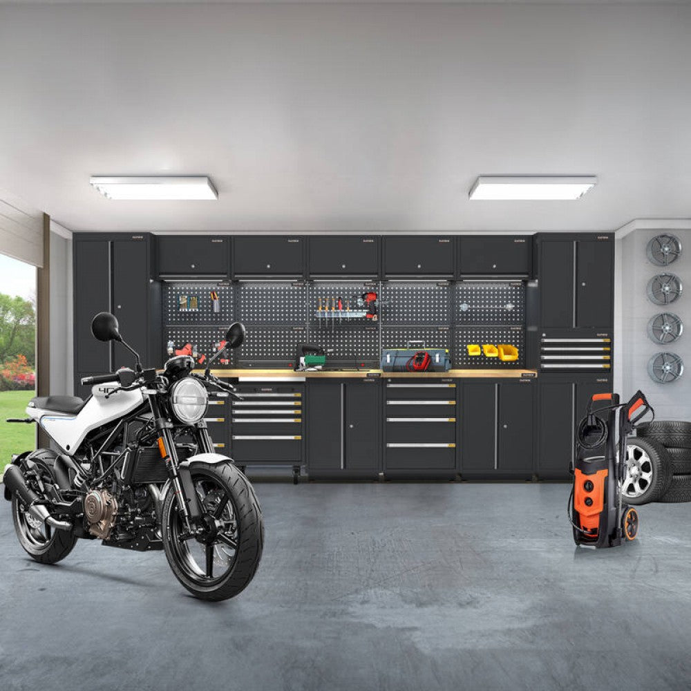 PRO SERIES 4350MM X 580MM X 2020MM BLACK WORKSHOP GARAGE STORAGE CABINET SET