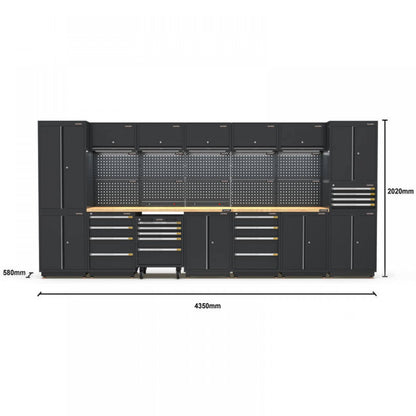 PRO SERIES 4350MM X 580MM X 2020MM BLACK WORKSHOP GARAGE STORAGE CABINET SET