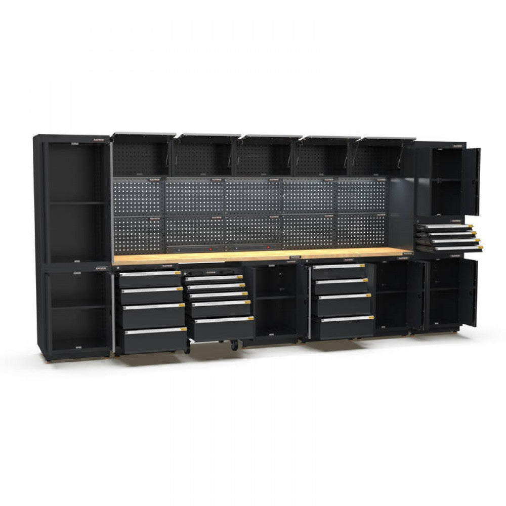 PRO SERIES 4350MM X 580MM X 2020MM BLACK WORKSHOP GARAGE STORAGE CABINET SET