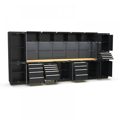 PRO SERIES 4350MM X 580MM X 2020MM BLACK WORKSHOP GARAGE STORAGE CABINET SET