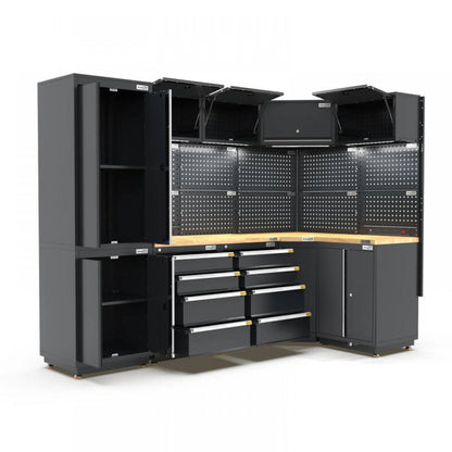 PRO SERIES 1385/2610mm OR 1987/1987mm x 580mm x 2020mm BLACK WORKSHOP Cabinet