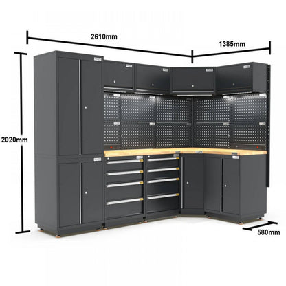 PRO SERIES 1385/2610mm OR 1987/1987mm x 580mm x 2020mm BLACK WORKSHOP Cabinet